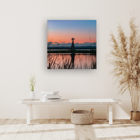 Obraz Windmill Sky Nature Sunset Lake Grass 90x90