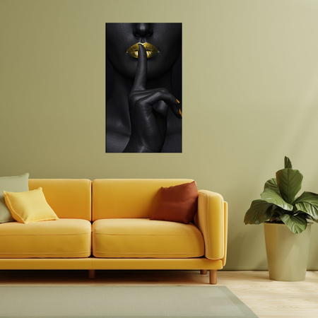 Obraz na plátně Black Woman Silence Golden Lips 80x120 cm