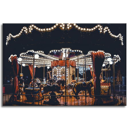 Obraz na plátně Carousel At Night Lights Amusement Park 90x60