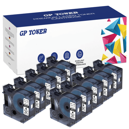 10x páska pro Dymo D1 45013 12mm x 7m Bílá Černá potisk - náhradní GP-D45013 x10