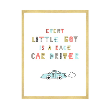 Dětský plakát Každý malý kluk je řidič závodního auta 40X50 cm + zlatý rám