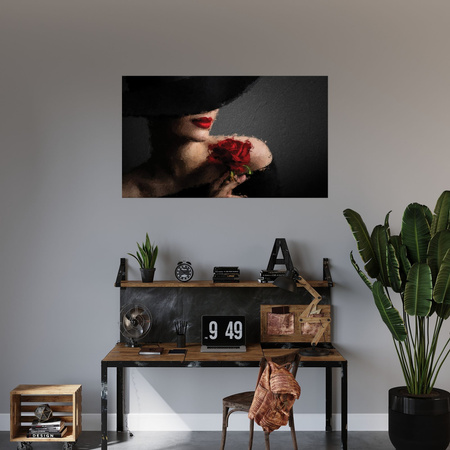 Obraz Žena s červenou růží Červené rty Elegance 100x80 cm