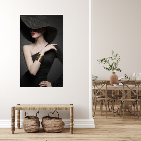 Obraz na plátně Elegant Woman Black Hat Red Lips 80x100 cm